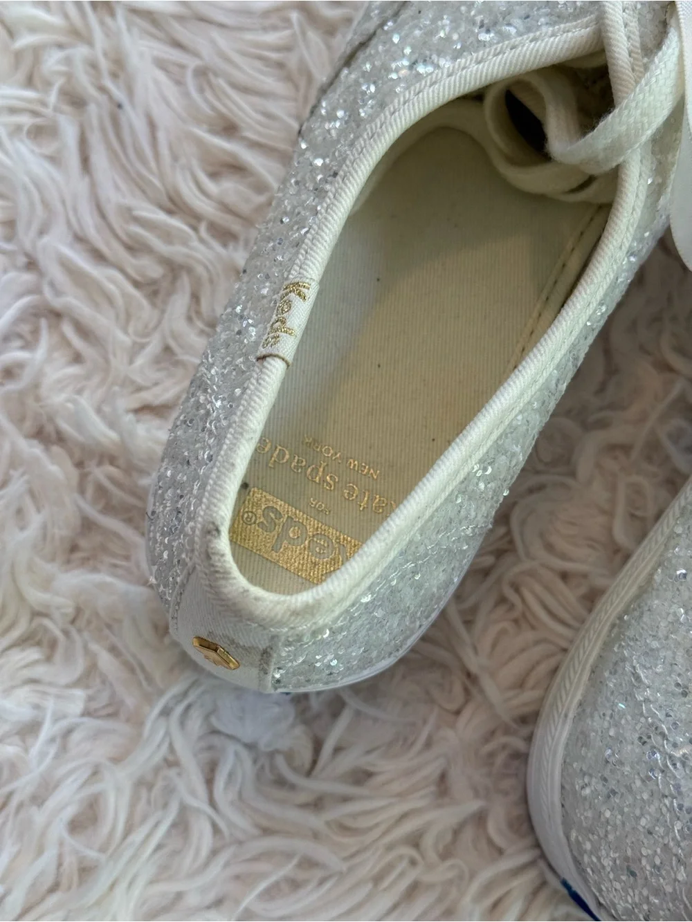 Keds x Kate Spade Glitter Platform Sneakers White Sparkle Shoes Size 8